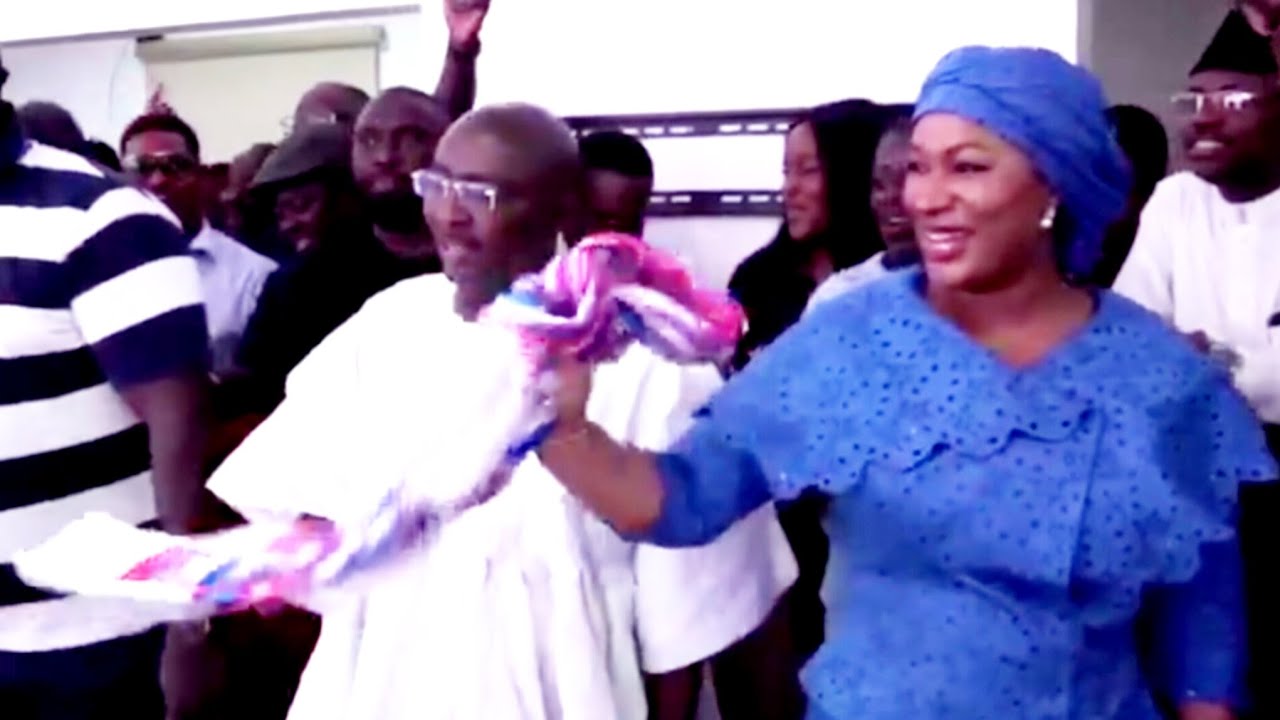 Bawumia, his wife and his supporters jubilate at NPP collation centre as He speaks been projected wi