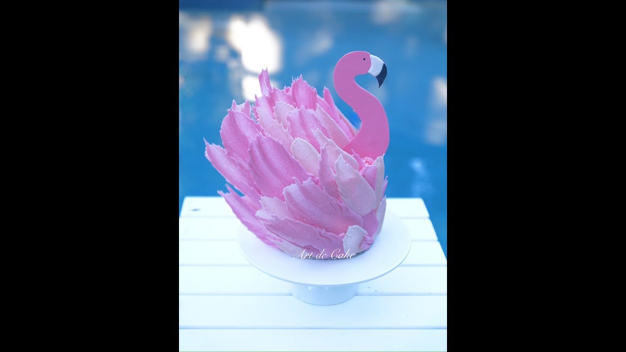 Flamingo cake with pink chocolate feathers