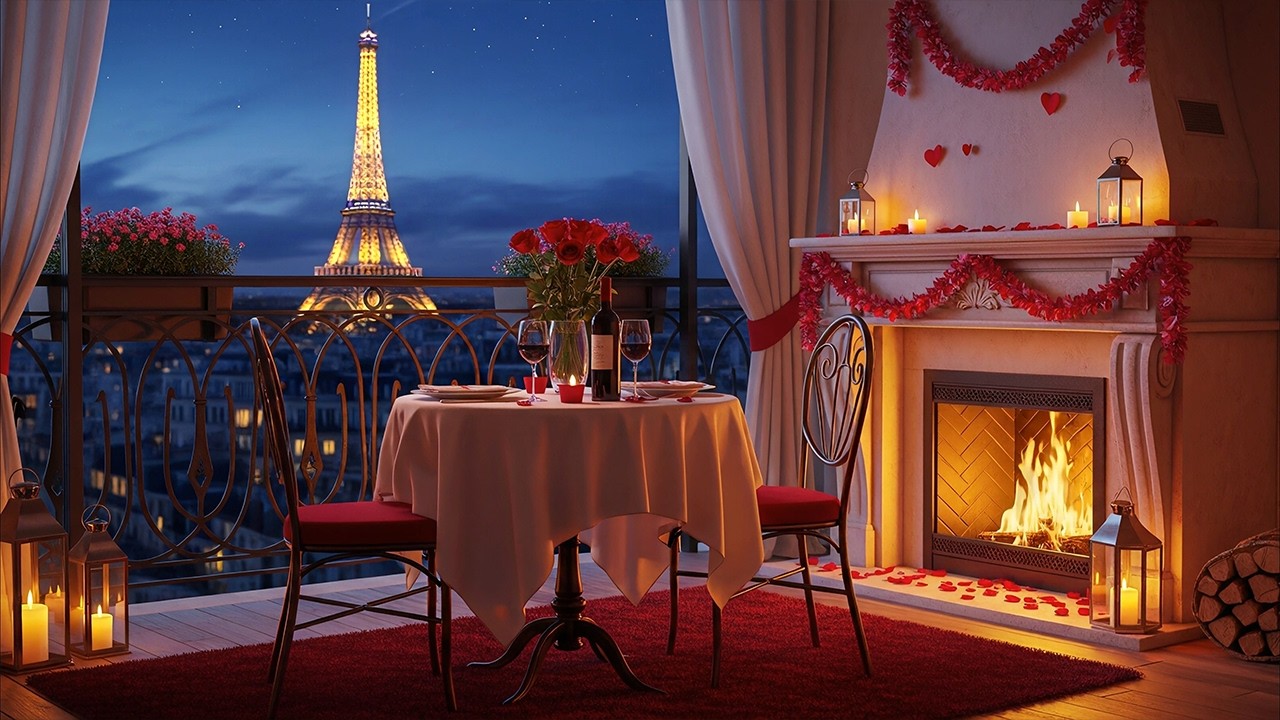 Valentine’s Day Jazz Night in Paris ❤️ Fireplace & Romantic Dinner Ambience | 4K