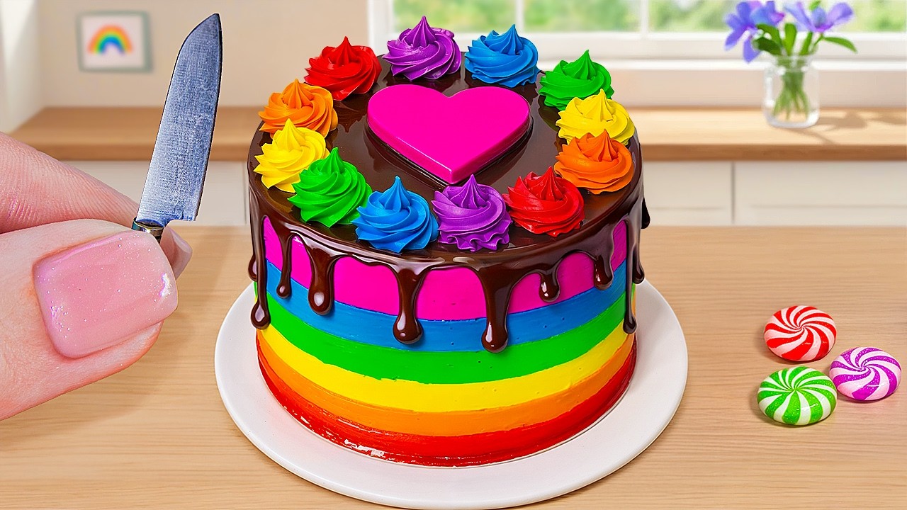 Mini Rainbow Cake Recipe With Chocolate | Stunning Rainbow Cake Decoration Ideas