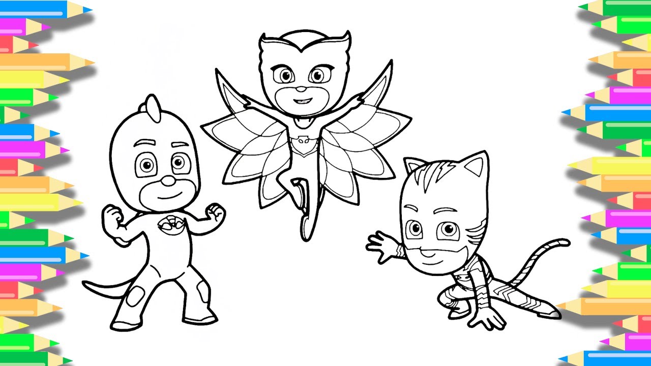 PJ Masks action heroes fun coloring page | CATBOY GEKKO and OWLETTE | How to color
