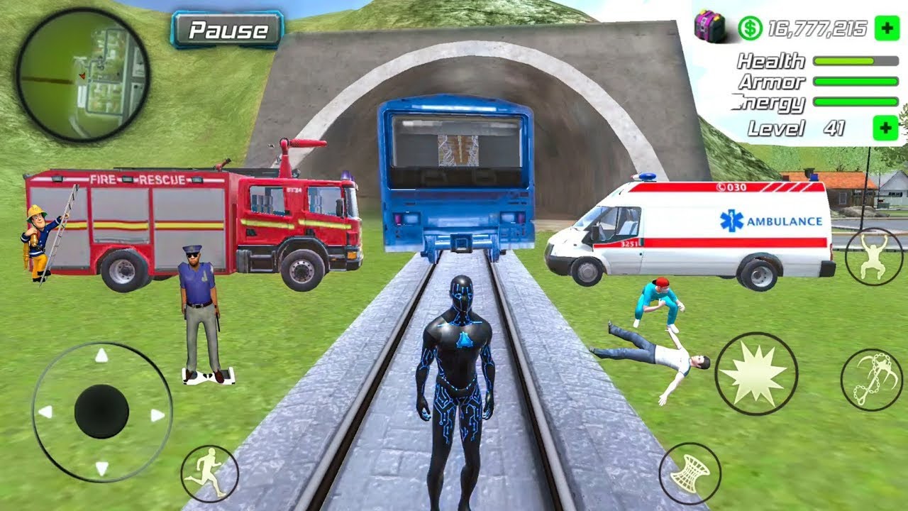 Black Hole Rope Hero Vice Vegas - Ambulance & Fire Truck at Train Station - Android Gameplay