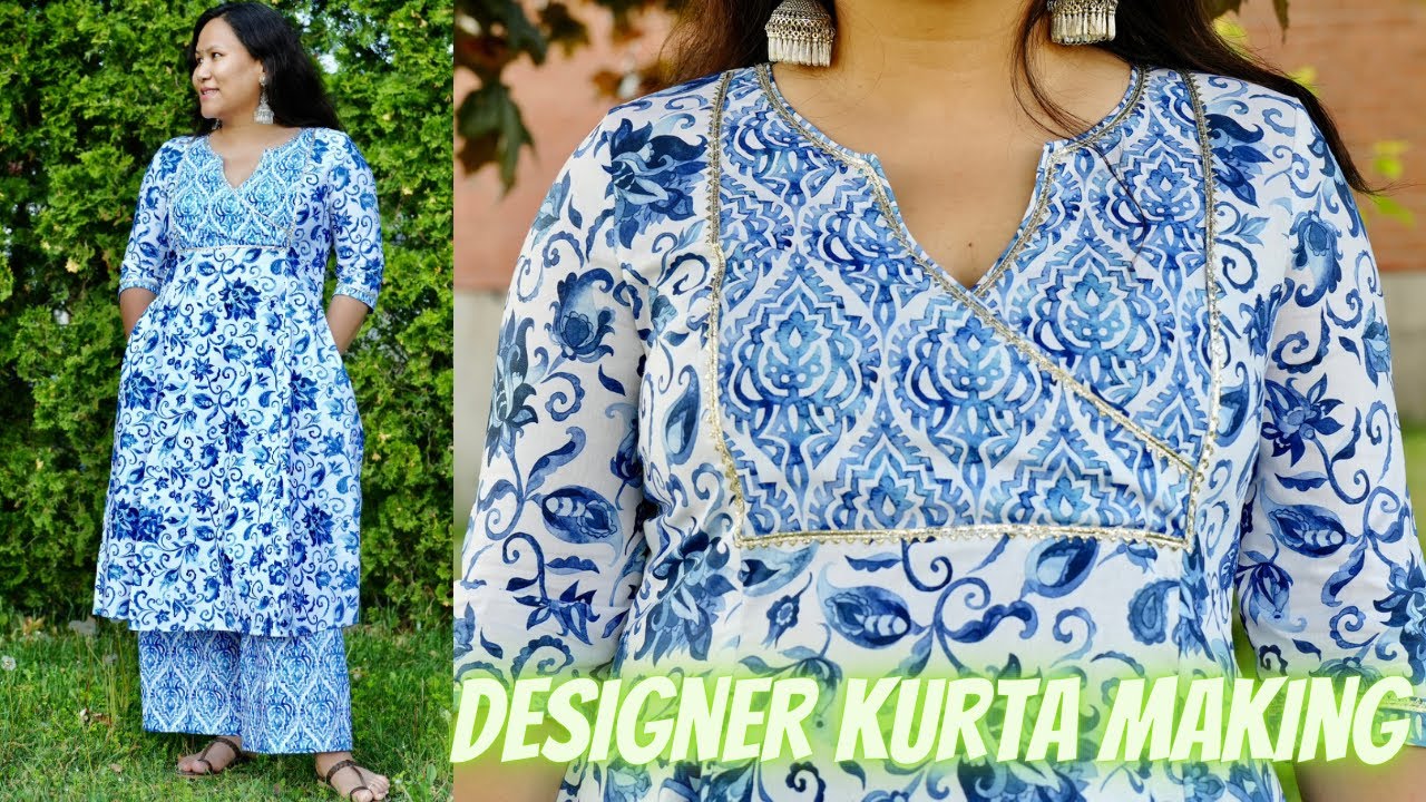 How to make Designer Kurta/aline kurti/patchwork | Pocket wali kurti | Maina Thapa