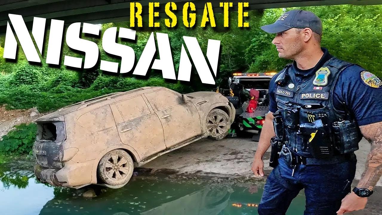 SUV roubado é encontrado em riacho raso! Resgate de um Nissan Armada em Chattanooga