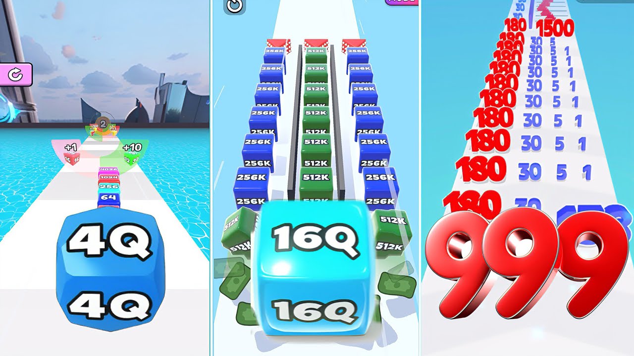 Jelly Run 2048 vs Jelly Run Tube 2048 vs Number Merge - Insane Scores! (16Q vs 4Q vs 9999)