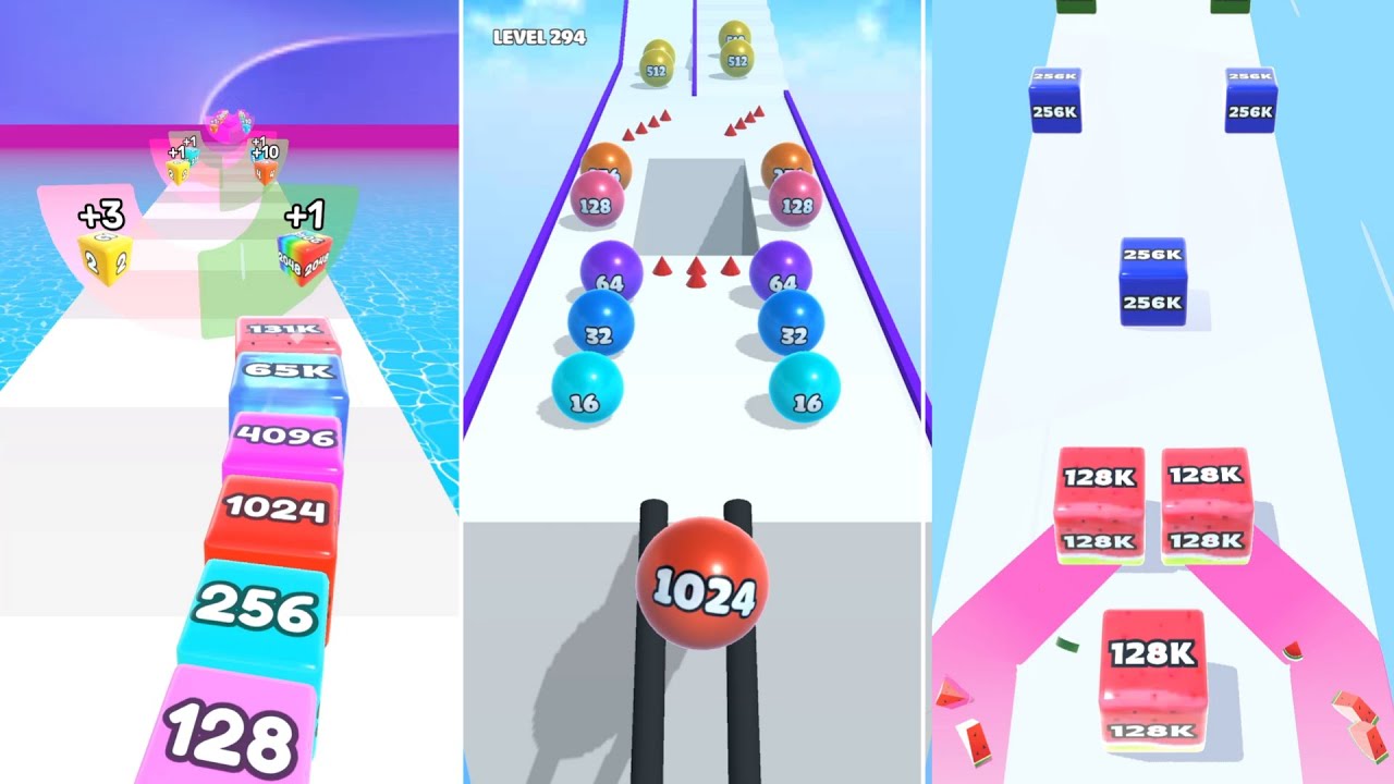 Jelly Run vs Jelly Tube vs Ball Merge | 2048 Merge Showdown | Hard & Bonus