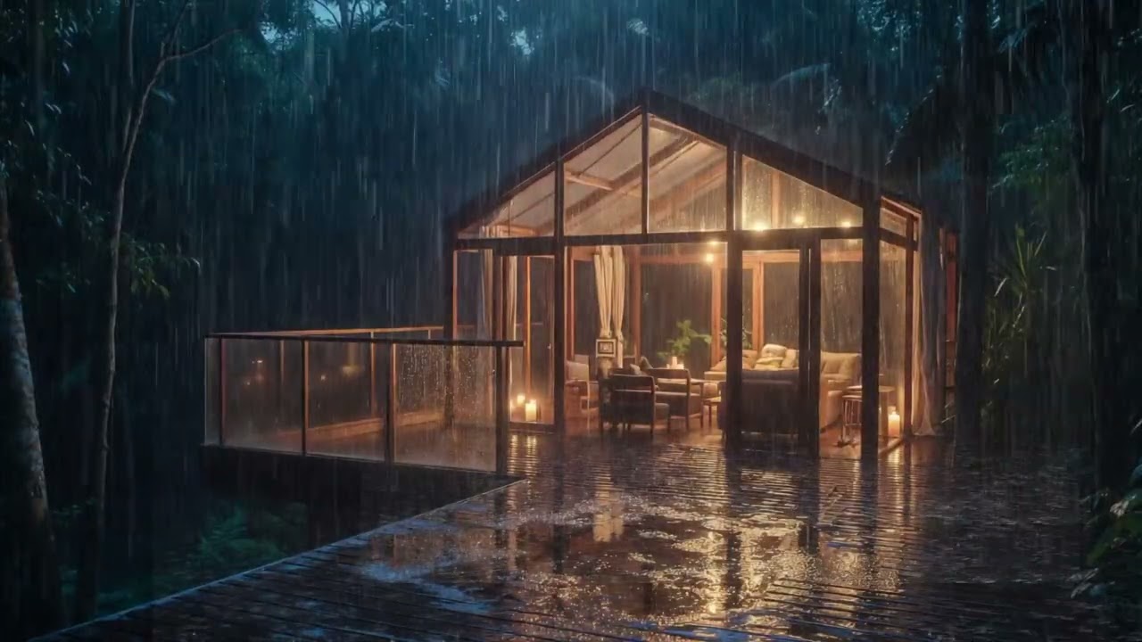 Relaxing Tropical Rain at Night 🌧️ Cozy Cabin Ambience for Sleeping