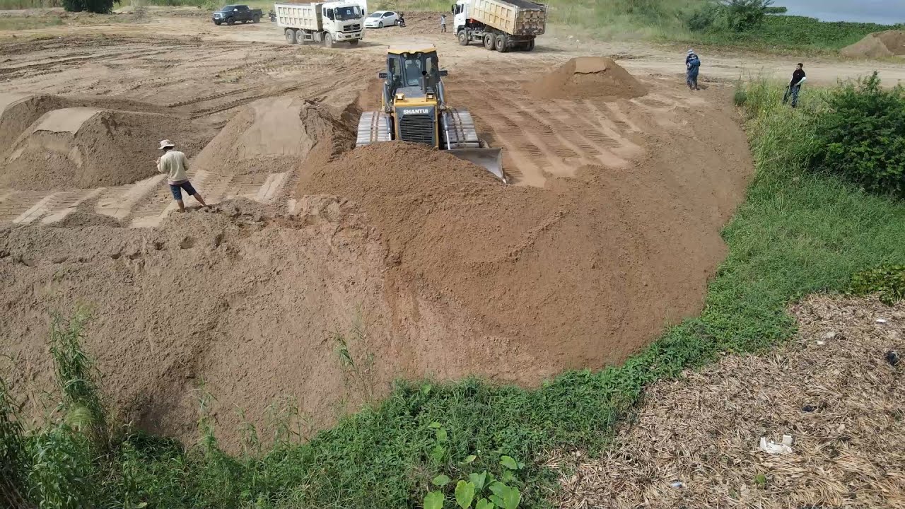 Amazing Processing Construction showing Big Dozer Push Sand cutting off level
