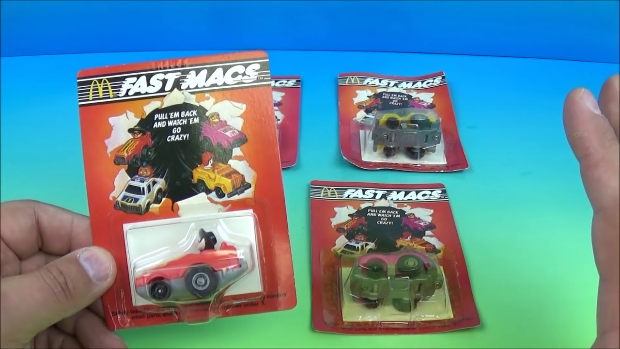 1985 FAST MACS FULL SET OF 4 McDONALDS HAPPY MEAL COLLECTIBLES VIDEO REVIEW