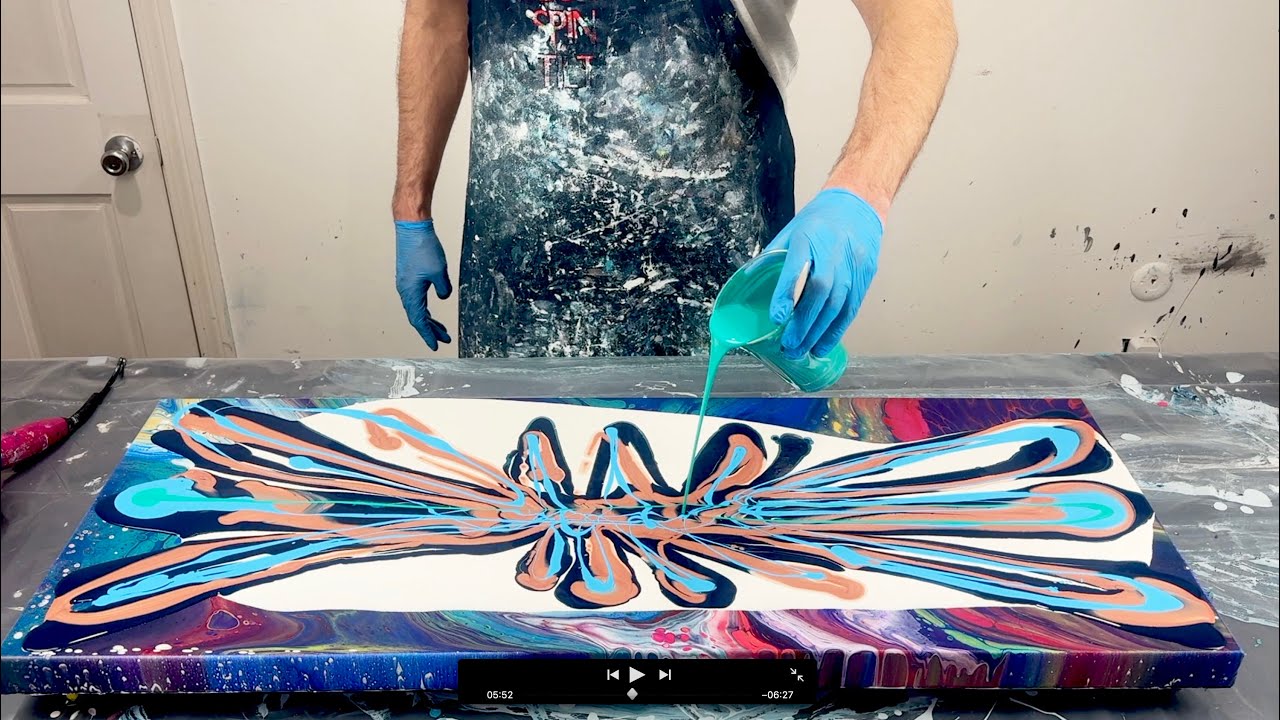WOW~Chaos Ribbon Blowout~Blue and Copper!Acrylic Pouring~Acrylic Art~360