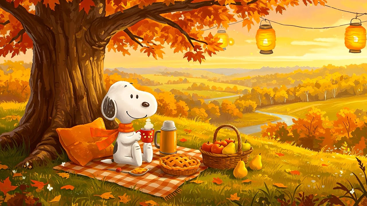 🌄 Snoopy&rsquo;s Sunset Picnic on the Hill ☕ Cozy Autumn Jazz for Study, Reading & Peaceful Moments