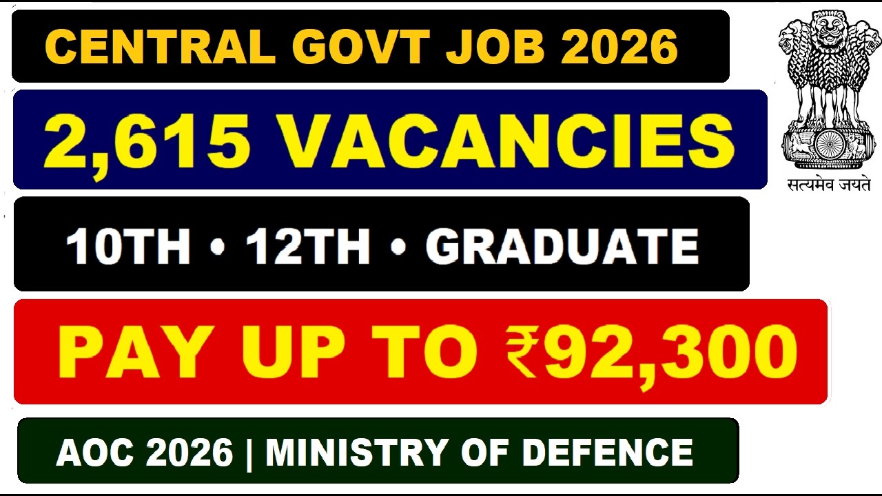 🛡️ 2,615 Defence Govt Jobs 🔥 No Interview | 10th/12th/Graduate Apply | AOC 2026