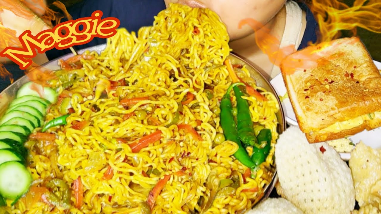 EATING/ VEG MASALA MAGGIE 🍝 CREAMY SANDWICH 🥪😋#mukbang #food #maggi #indian #odisha #viral #youtube