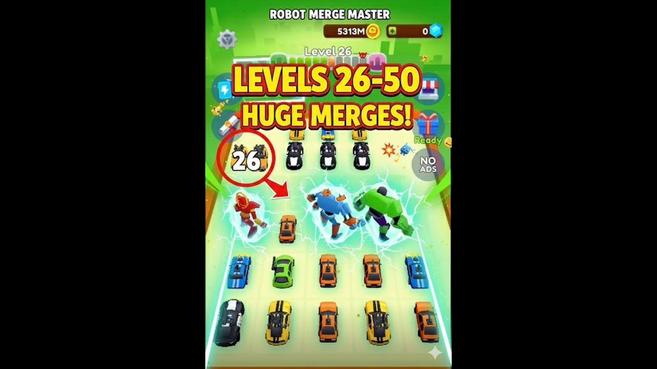 Robot Merge Master Levels 26&ndash;50 | Advanced Robot Battles | No Commentary Gameplay