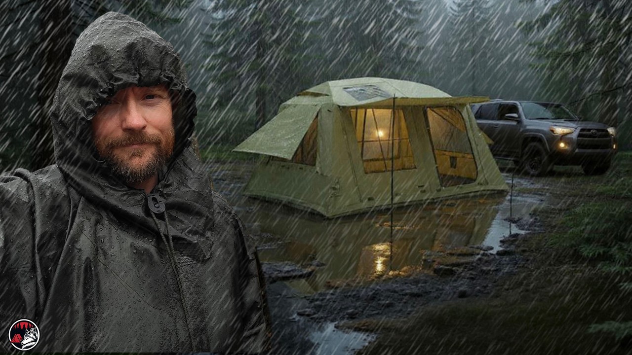 Camping in the Rain 🌧️ with a Bunker Style Inflatable Tent