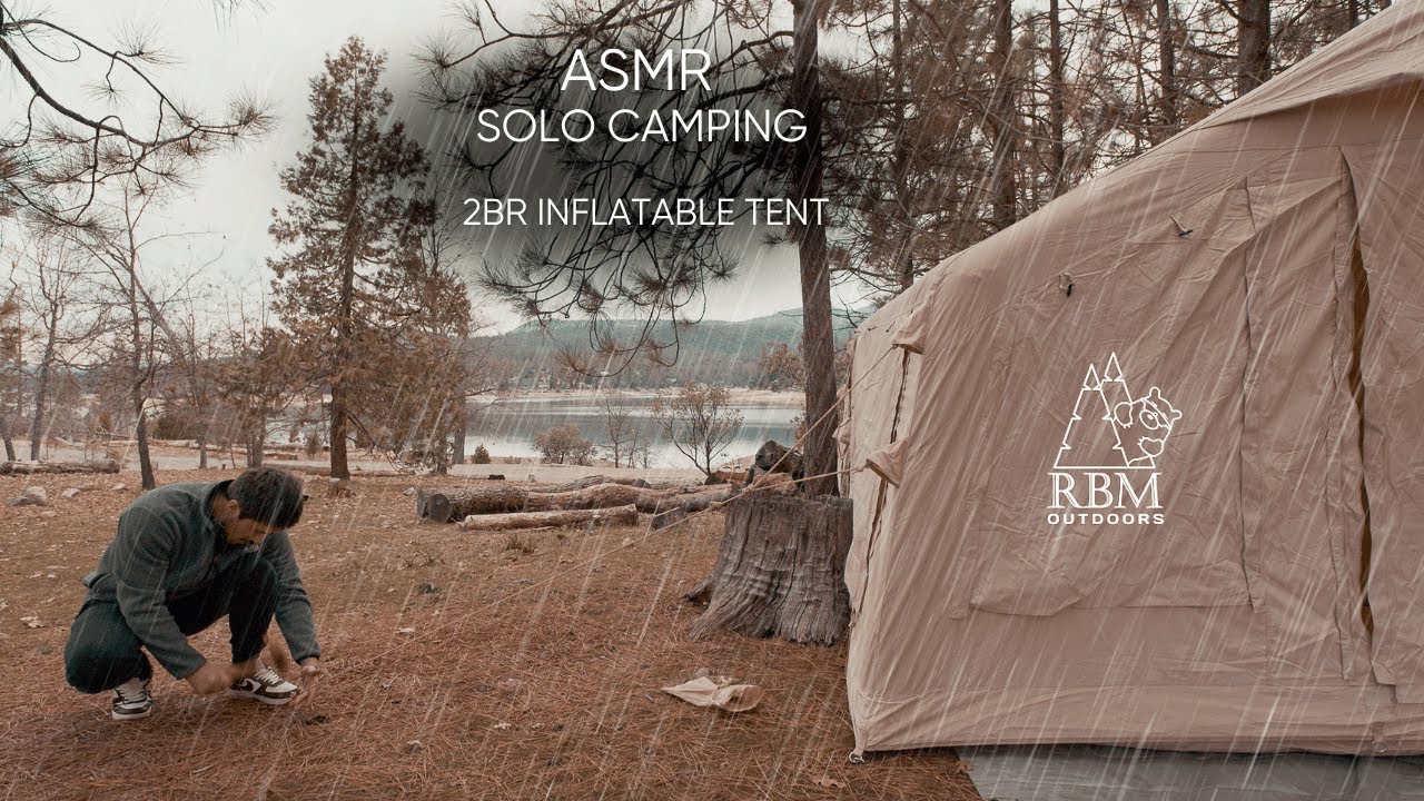 🏕ASMR Solo Camping in a 2BR Inflatable tent by the lake!🏕 Winter in California