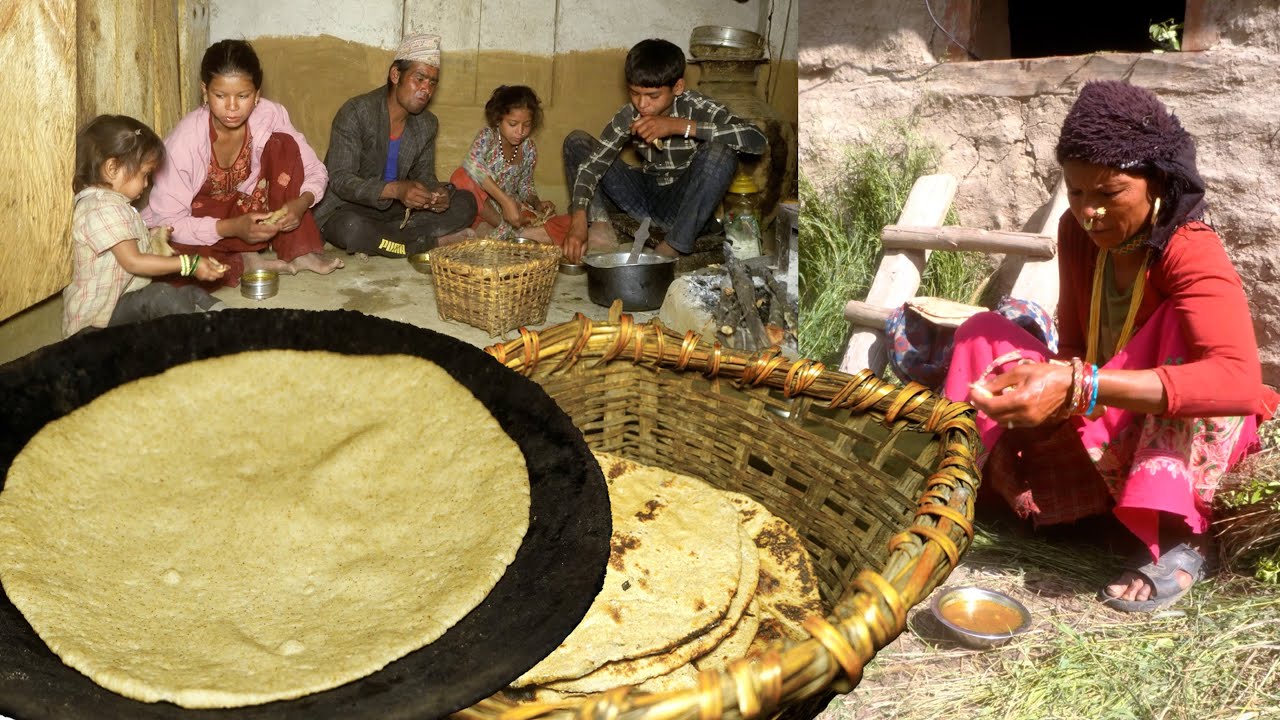 local wheat bread recipe in the village || rural Nepal and a village family || rural Nepal ||