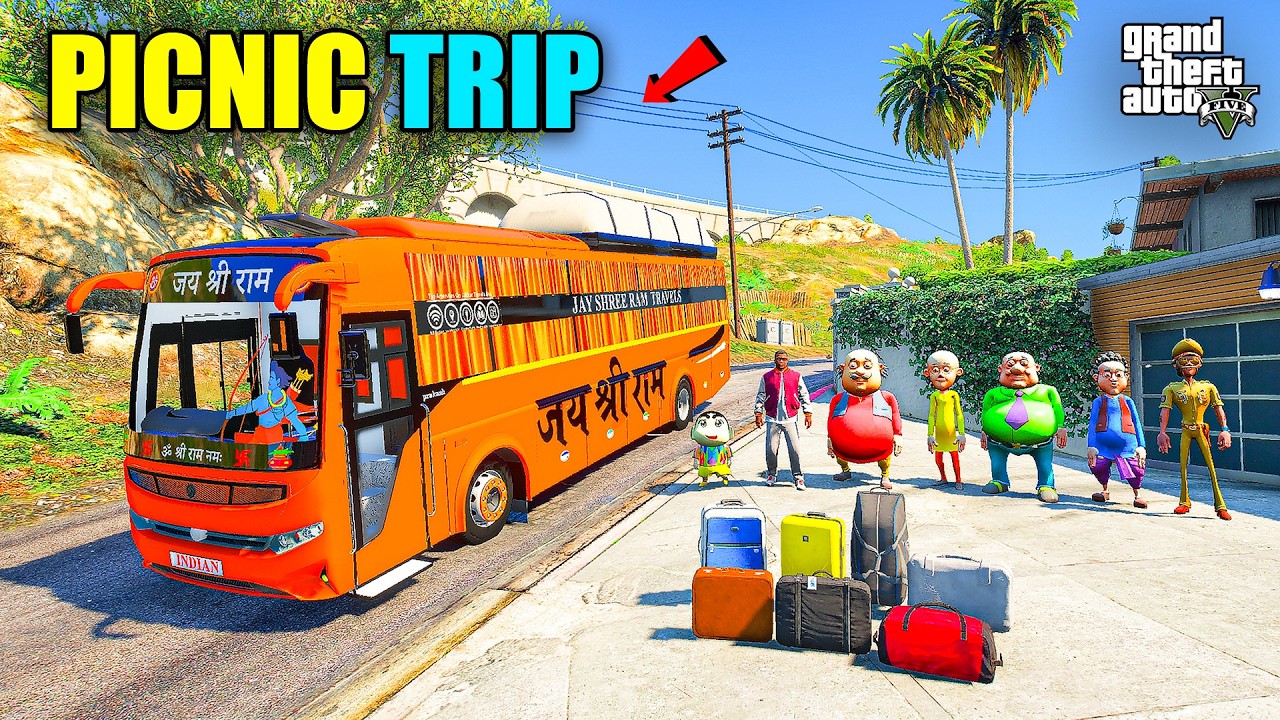 Franklin & Shinchan Going to Picnic Trip With His Friends By Jay Shree Ram Bus in GTA 5