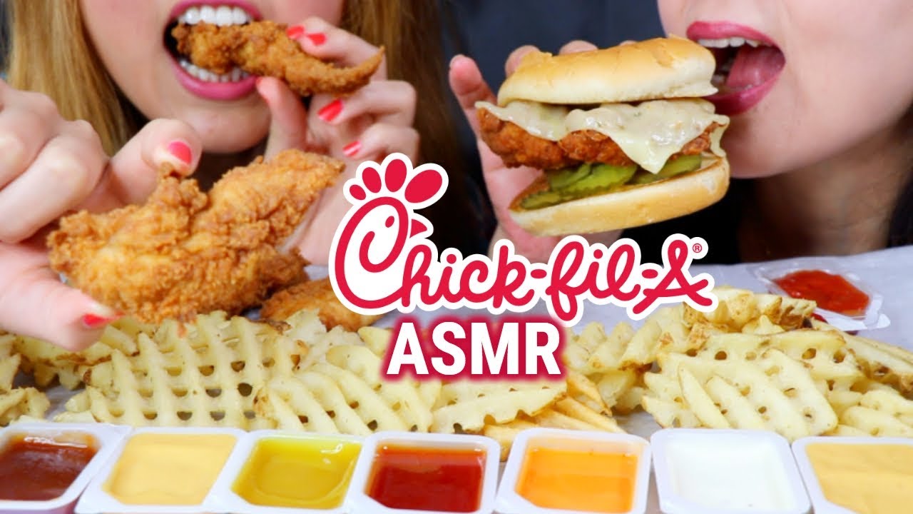 ASMR Eating Chick-Fil-A Chicken Strips and Spicy Chicken Sandwich *NO TALKING* MUKBANG