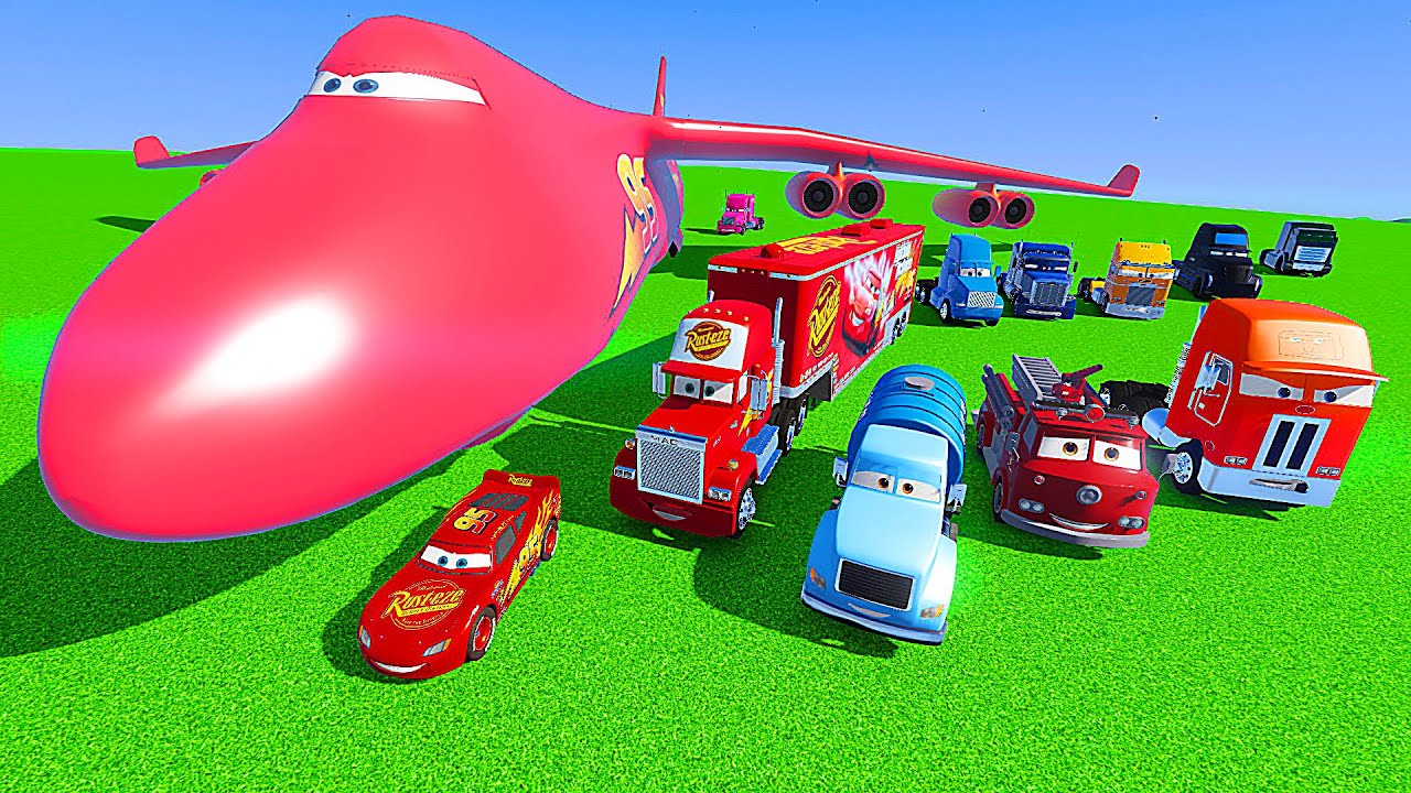 Cars McQueen & Disney Trucks Friends Mack Gale Beaufort Jerry Red FireTruck Mr Drippy Cargo Plane