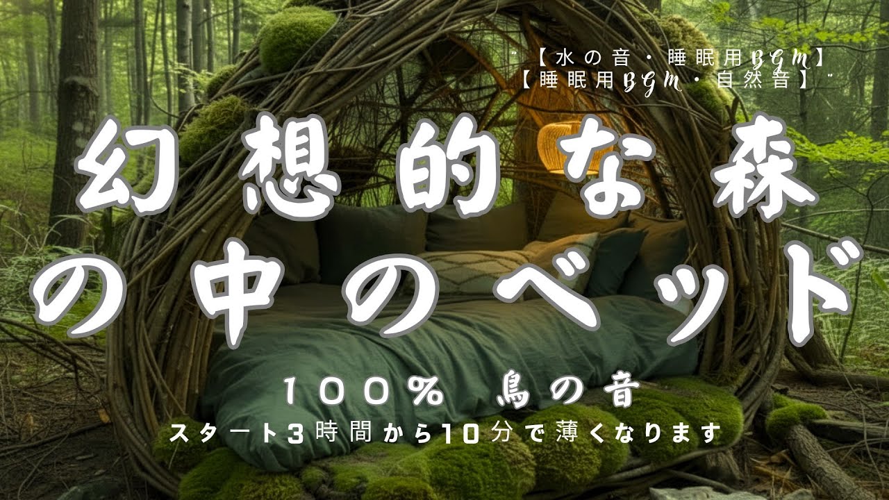 【睡眠用BGM・鳥の音・雨の音 ASMR】幻想的な森の中のベッド 100%鳥の音 | 緑の森の中で鳥のさえずりを聞きながらぐっすり眠る | 雨の音 勉強 | 作業用BGM | 涼しい音 | 長時間