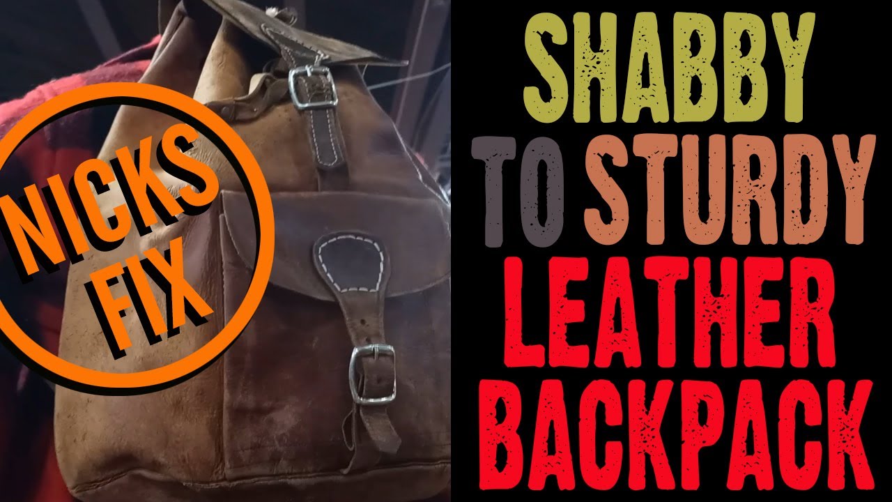 Almost perfect thrifted leather backpack we found that needed a strap repair & how Nick fixed it!