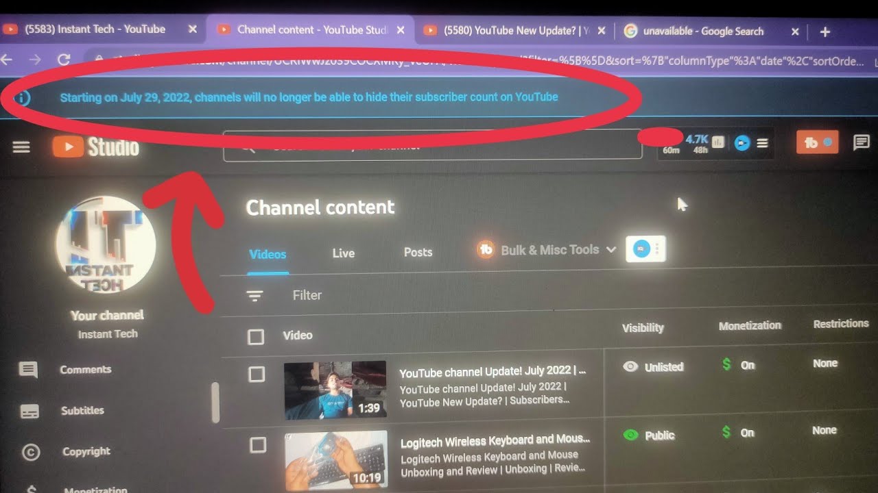 YouTube channel Update! July 2022 | YouTube New Update? | Subscribers Count Feature unavailable now!