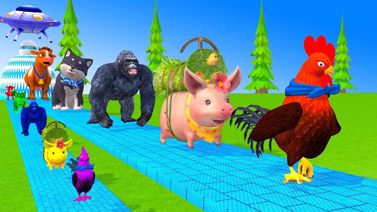 Long Slide Game With Cow Elephant Gorilla Hippopotamus Tiger 3d Animal Game Funny 3d Animals