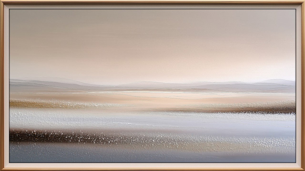 Abstract Lake Landscape Painting for TV | 4K Art Screensaver Wallpaper, Neutral Beige Wall Decor