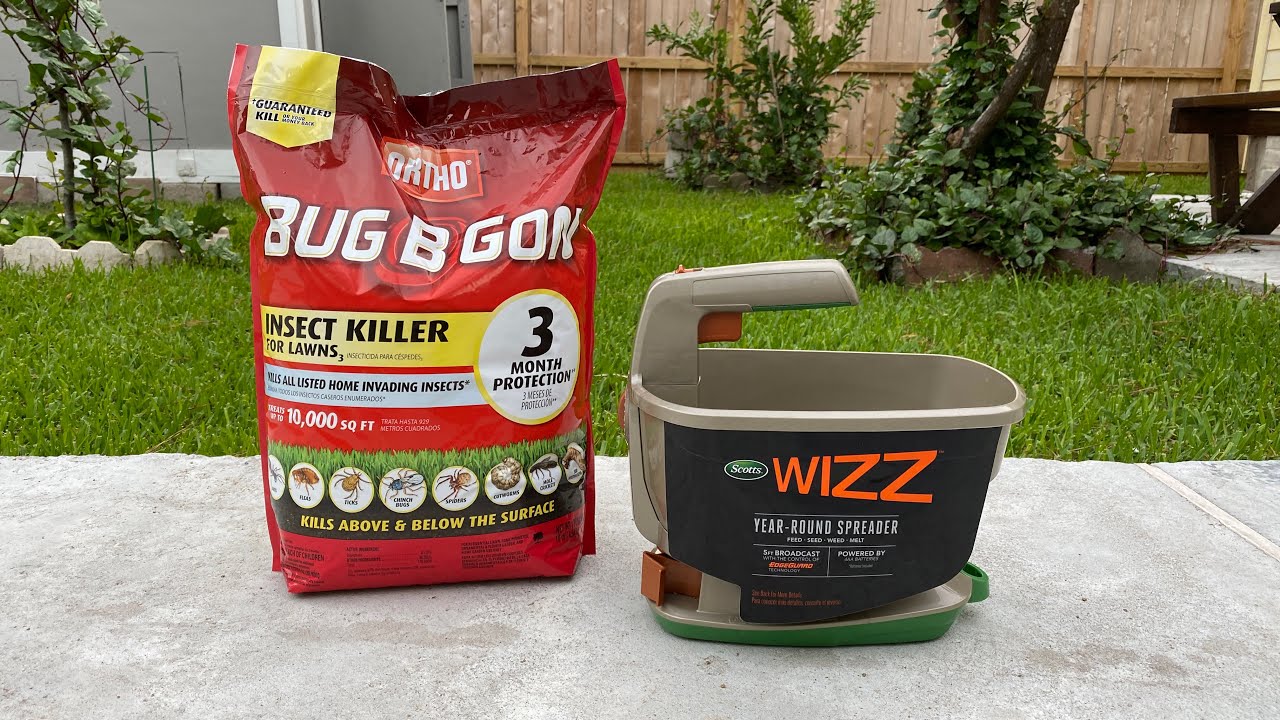 Applying Insecticide to my Lawn Using Scotts Wizz Hand-Held Spreader