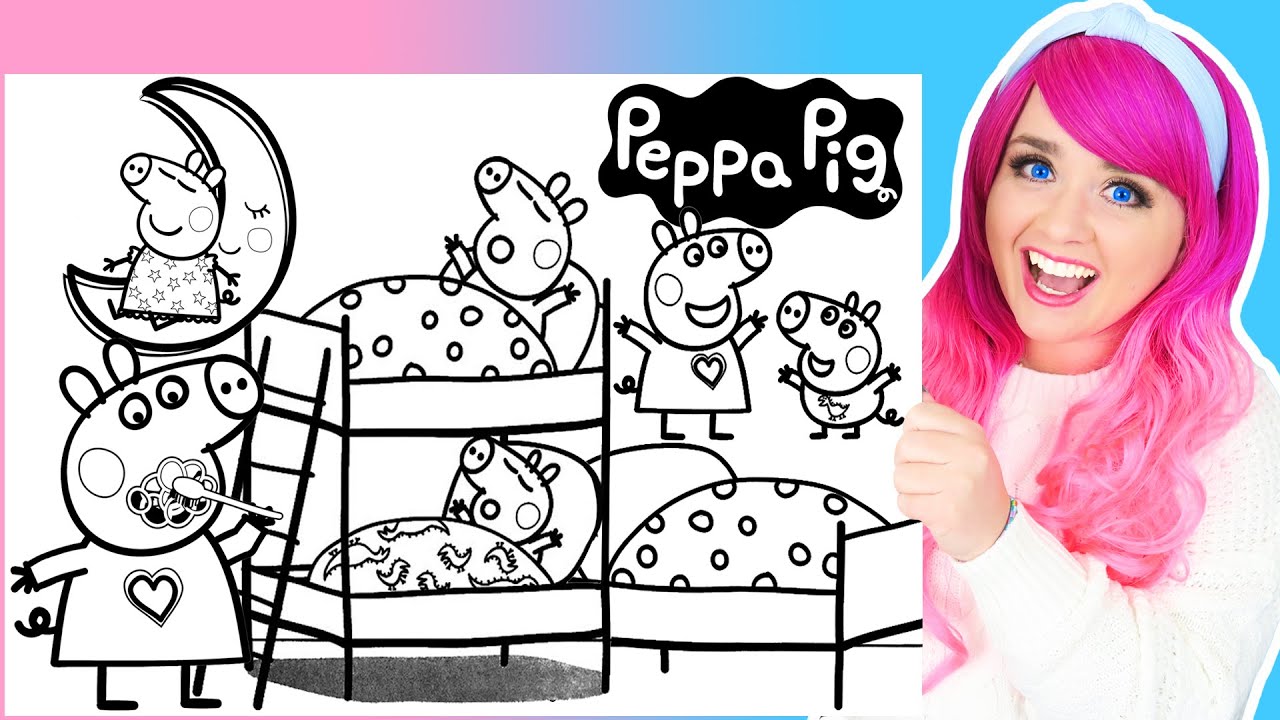 Coloring Peppa Pig & George Bedtime Coloring Pages | Peppa Pig & George Pig Sleepy Coloring Videos