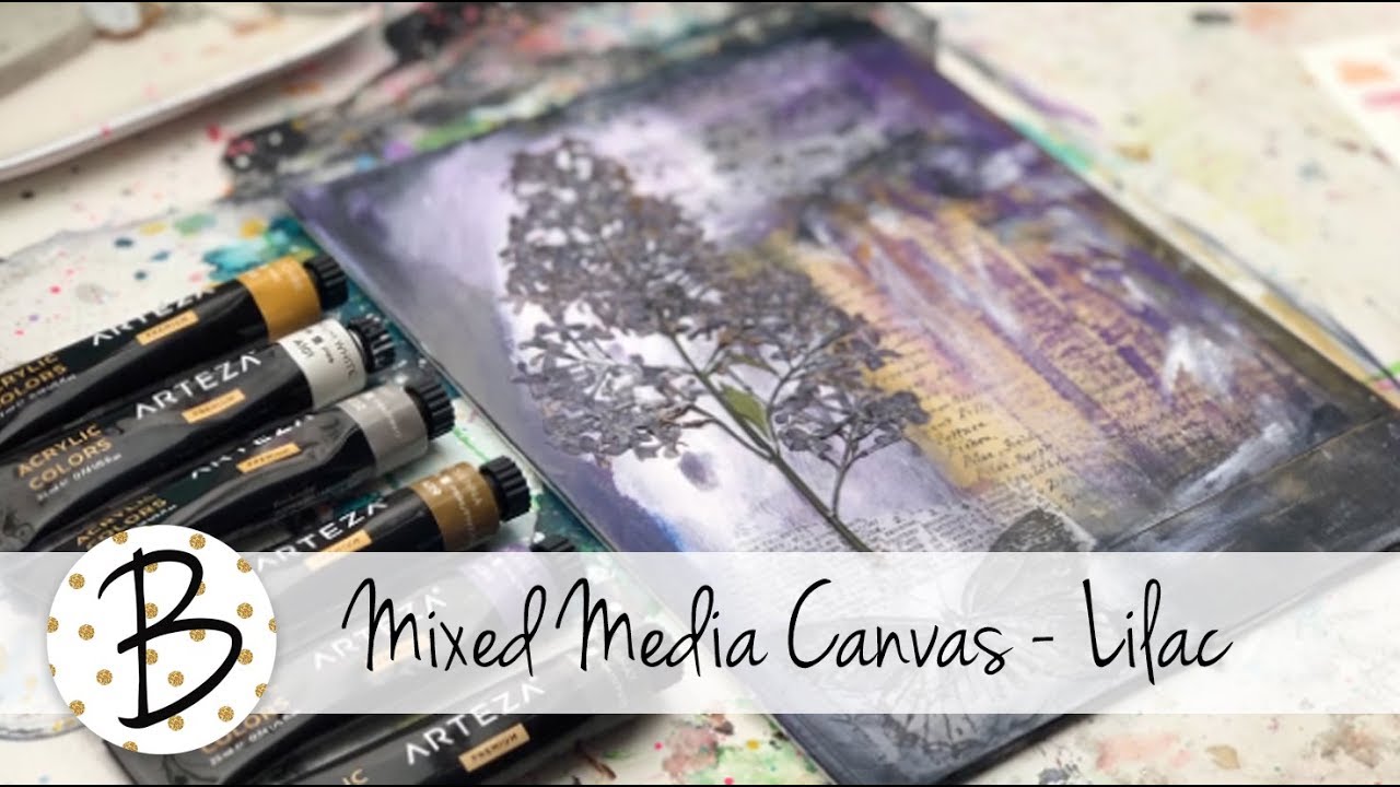Mixed Media Canvas - Lilac Pressed Flower