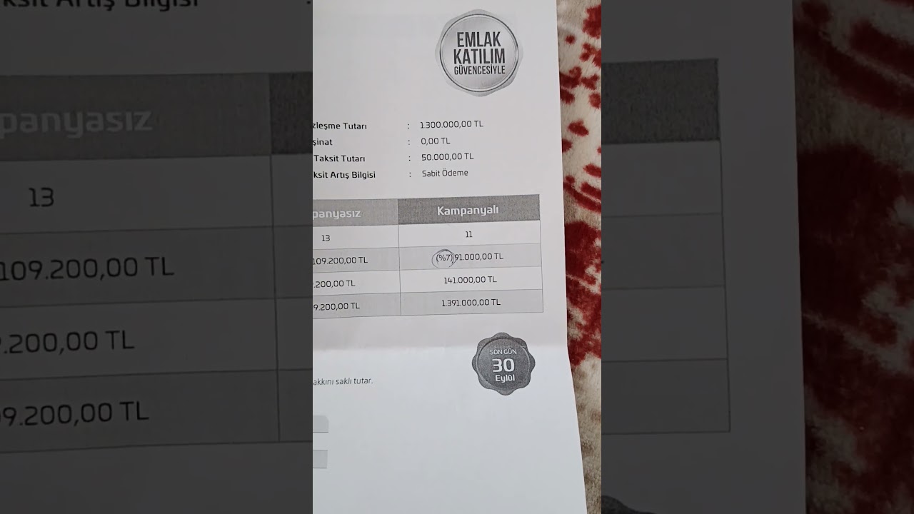 emlakkatılım tasarruf finansmanı &ouml;rnek tablo