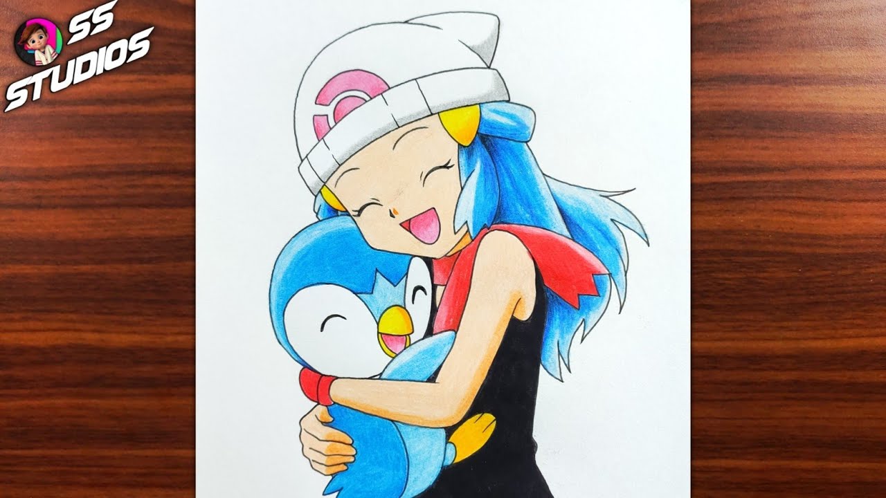 How To Draw Dawn From Pokémon | How to draw Dawn and Piplup Pokemon (step by step)