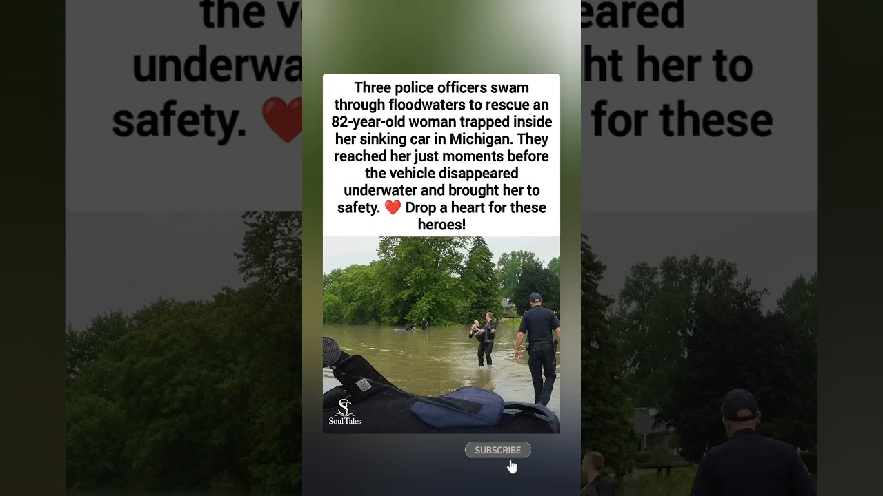 Officers Swam Through Floodwaters To Rescue Elderly Woman Trapped In Sinking Car #shorts #Hero❤️🫡