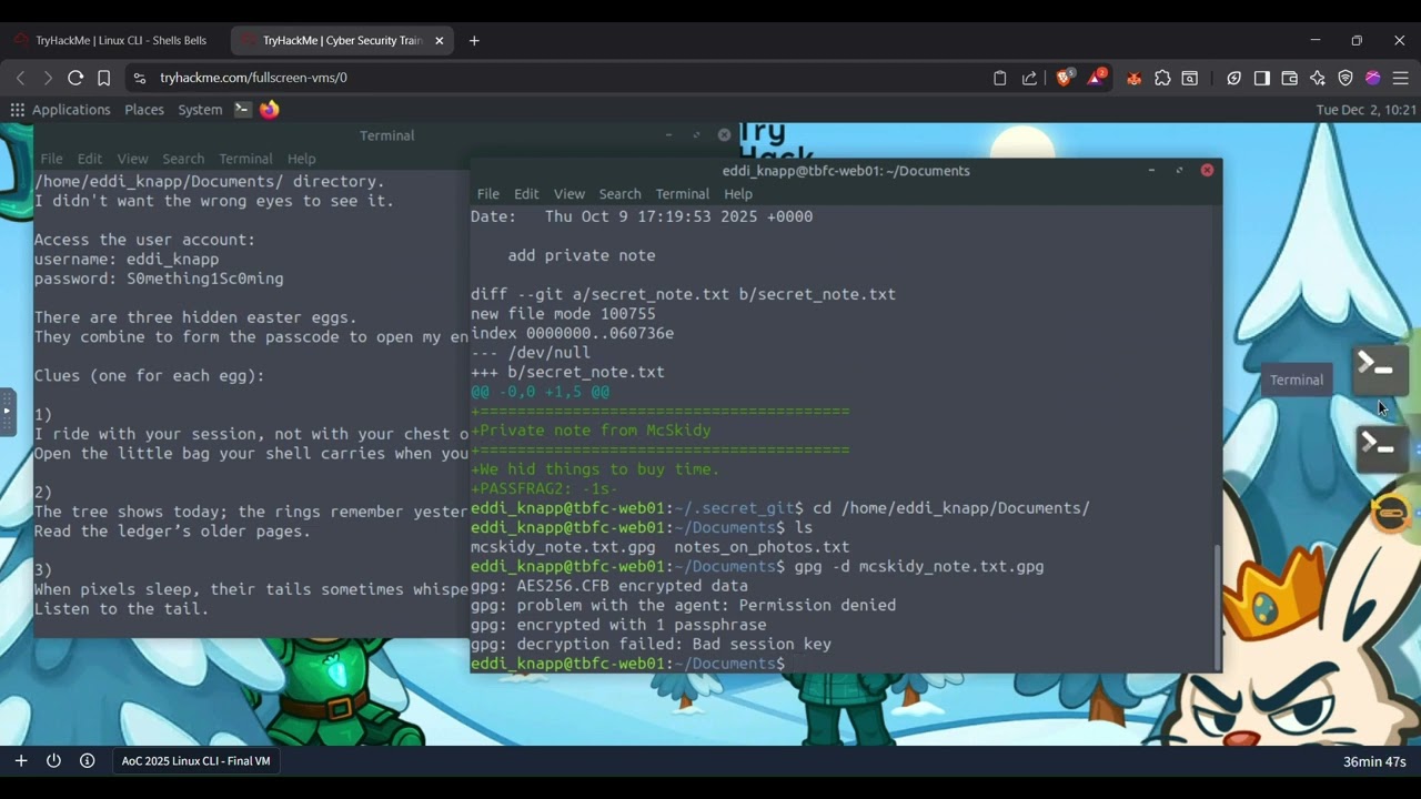 AoC 2025 Side Quest 1 Key Walkthrough | Linux CLI - Shells Bells | TryHackMe | How I Solved It