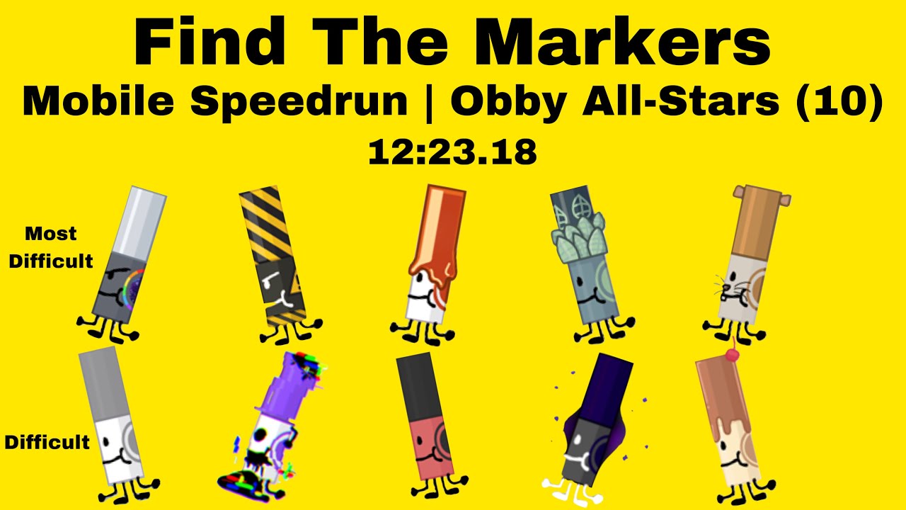 Obby All-Stars Markers (10) Mobile Speedrun | 12:23.18 | Find The Markers