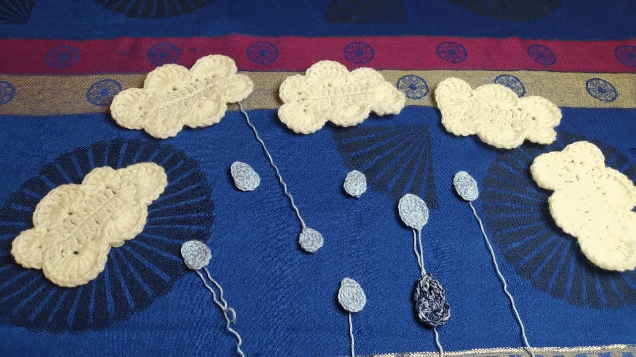 KOLAY APLİKE BULUT VE YAĞMUR DAMLALAR YAPILIŞI! CROCHET CLOUD AND RAİNDROPS APPLİQUE