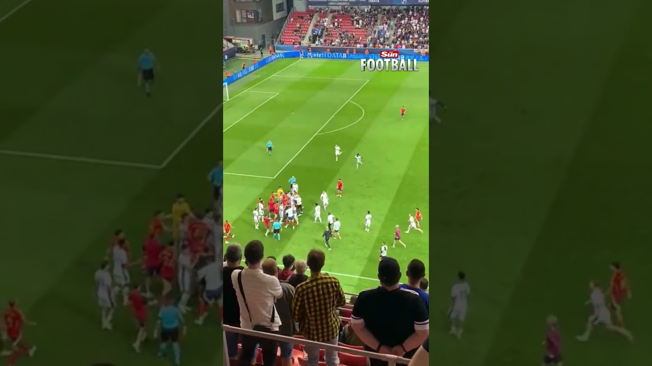 Huge BRAWL erupts moments after England U21's Euros win! 😳 #england #football #eurou21