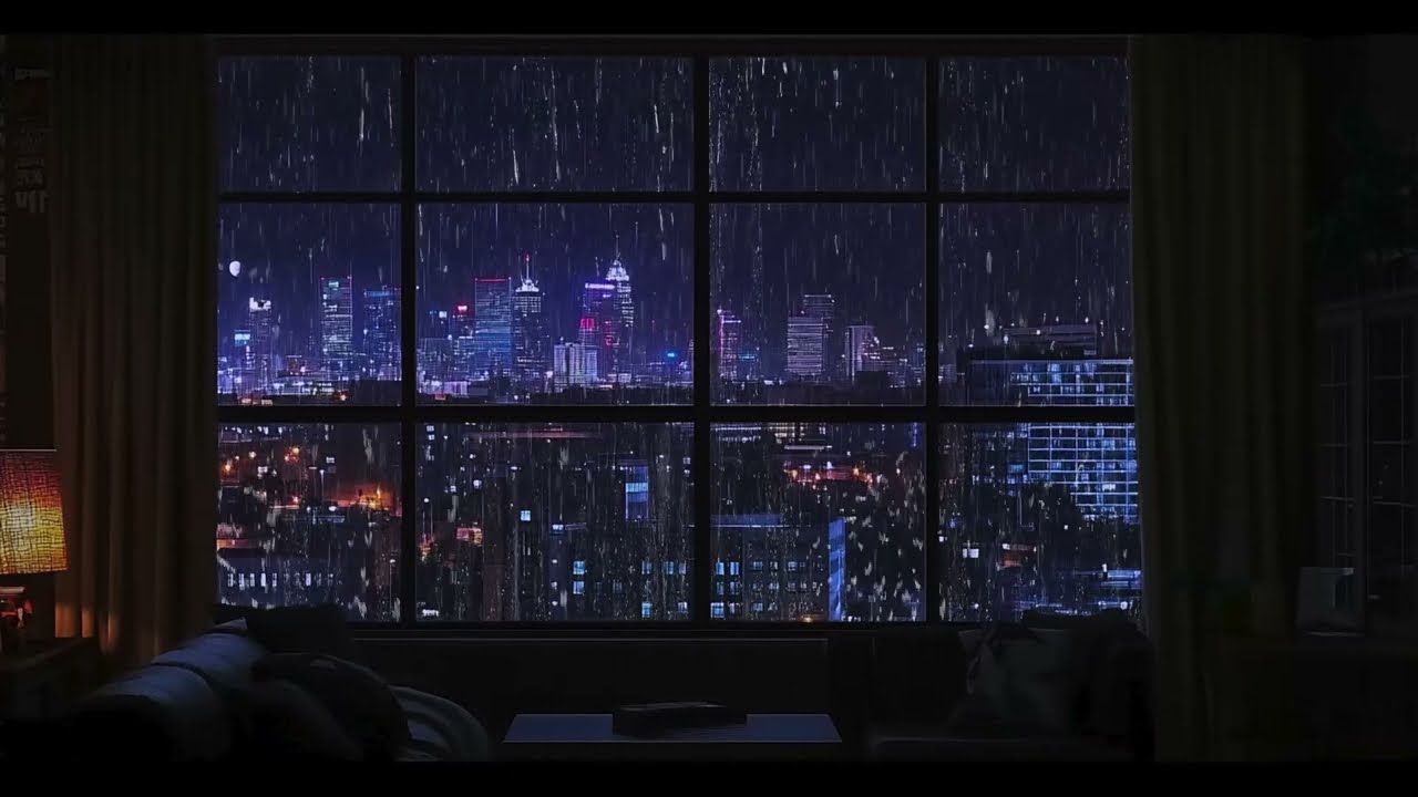 Heavy Rainstorm at Night City Window | Loud Rain & Thunder Sounds | Deep Sleep 4K