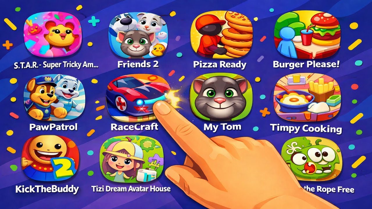 Angry Birds,  Cut the Rope 2, Plants vs Zombee, Paw Patrol, Roblox, Poppy Playtime 4