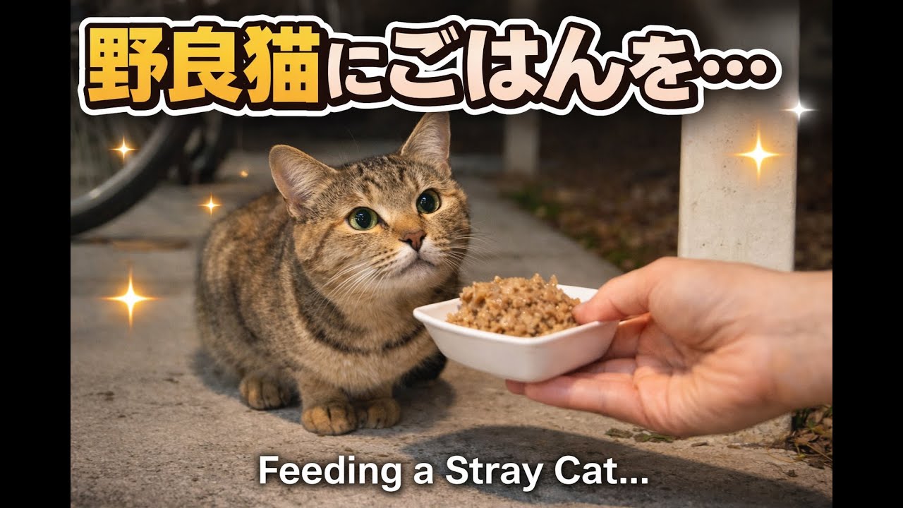 野良猫にごはんをあげた夜…その目が忘れられない.🐱 ❓Feeding a Stray Cat at Night… I Can’t Forget Those Eyes