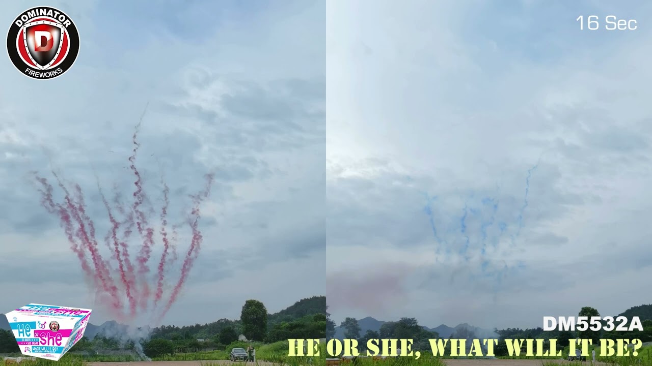DM5532A  Dominator Fireworks - He or She Daytime Smoke Gender Reveal Firework