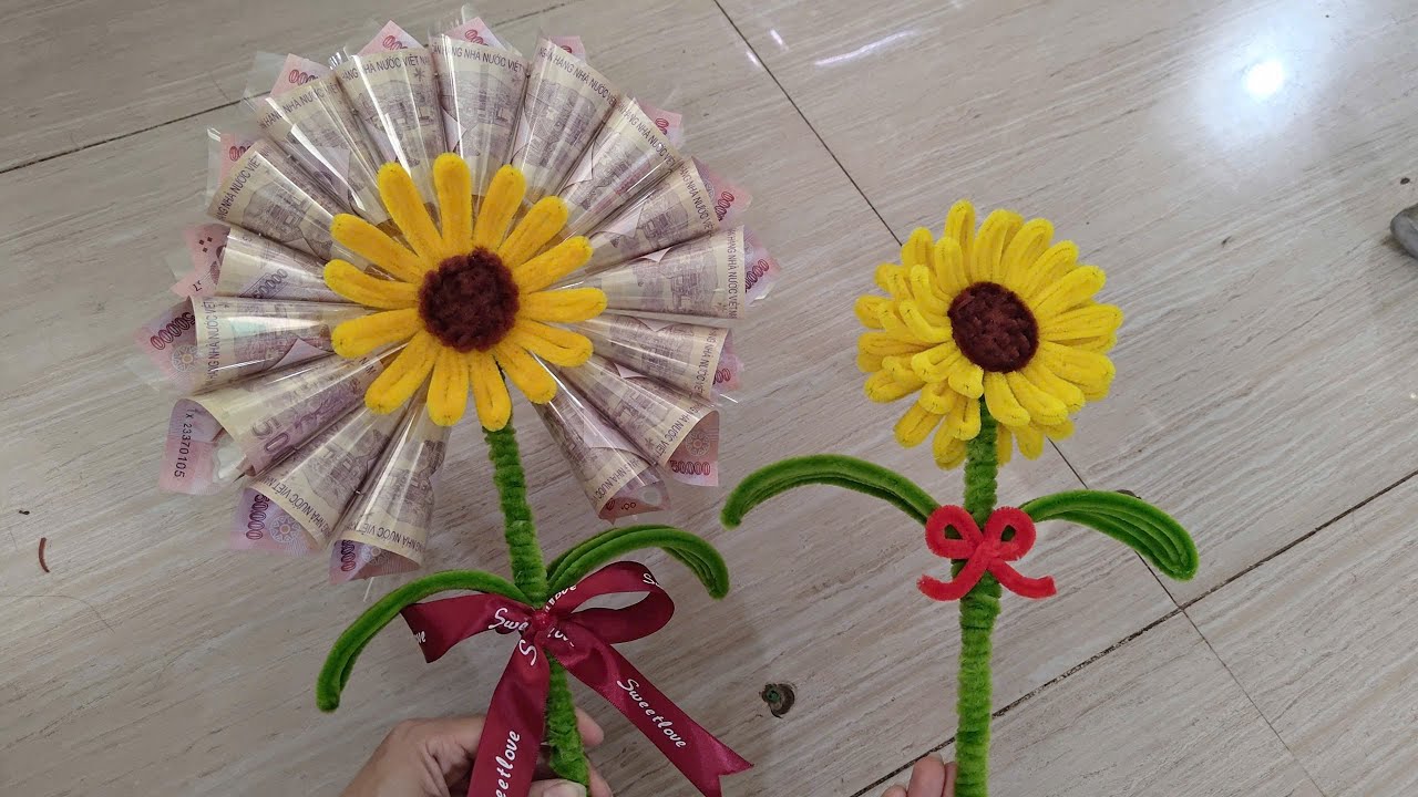 Cách Làm Bông Hoa Hướng Dương Đựng Tiền Tặng Mẹ Ngày 8/3 #handmade #quoctephunu 