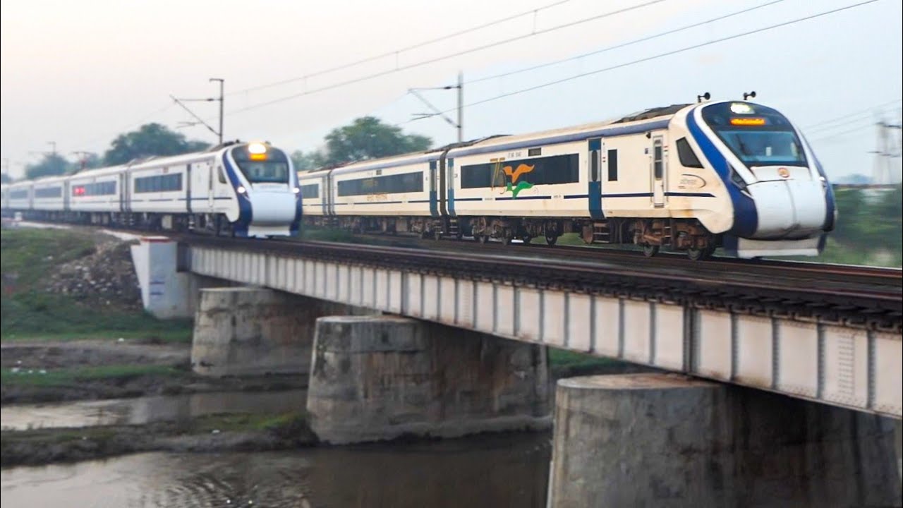 First Time in History - 2 Back to back VANDE BHARAT Express thunder past IRON BRIDGE at full speed