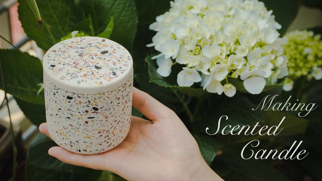 Making scented candle. DIY Jesmonite candle container