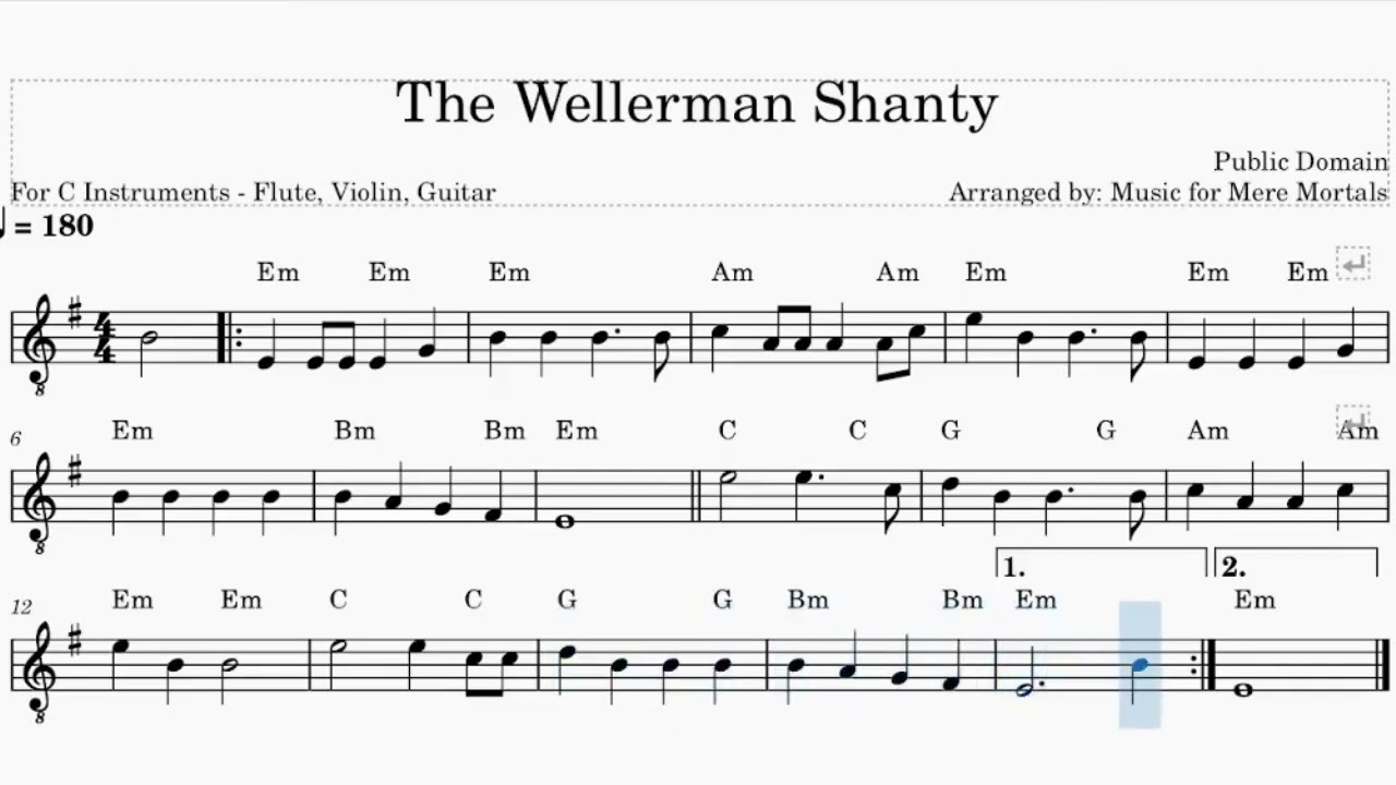 Wellerman Shanty - Beginner – Play Along for Violin, Flute or Guitar