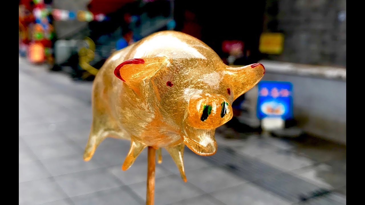 China Street Food - Sugar Candy Blowing Animal Pig and Mouse