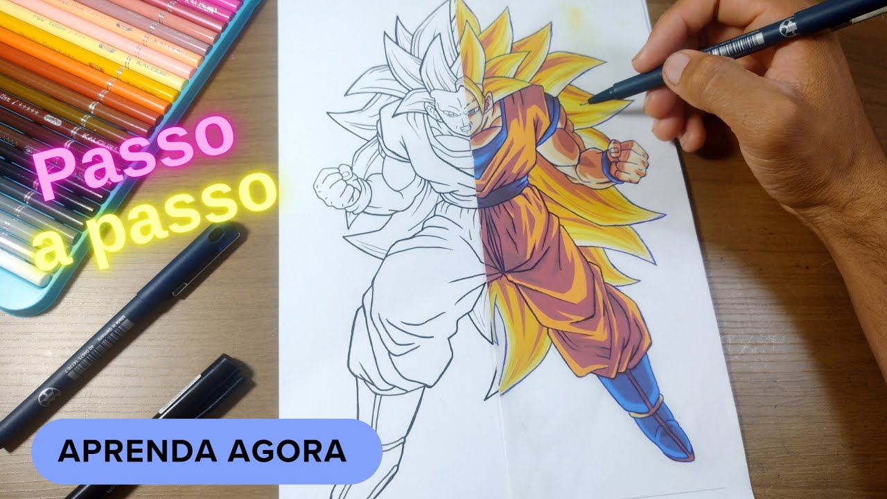 Tutorial de como desenhar o Goku ssj 3 [ dragon bol Z ] passo a passo .