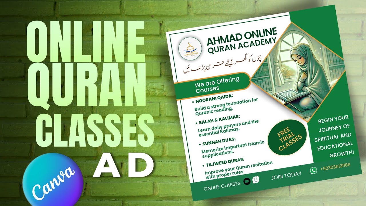 How To Create Online Quran Classes Post In Canva/How To Create Design In Canva/Canva Poster Design❤️